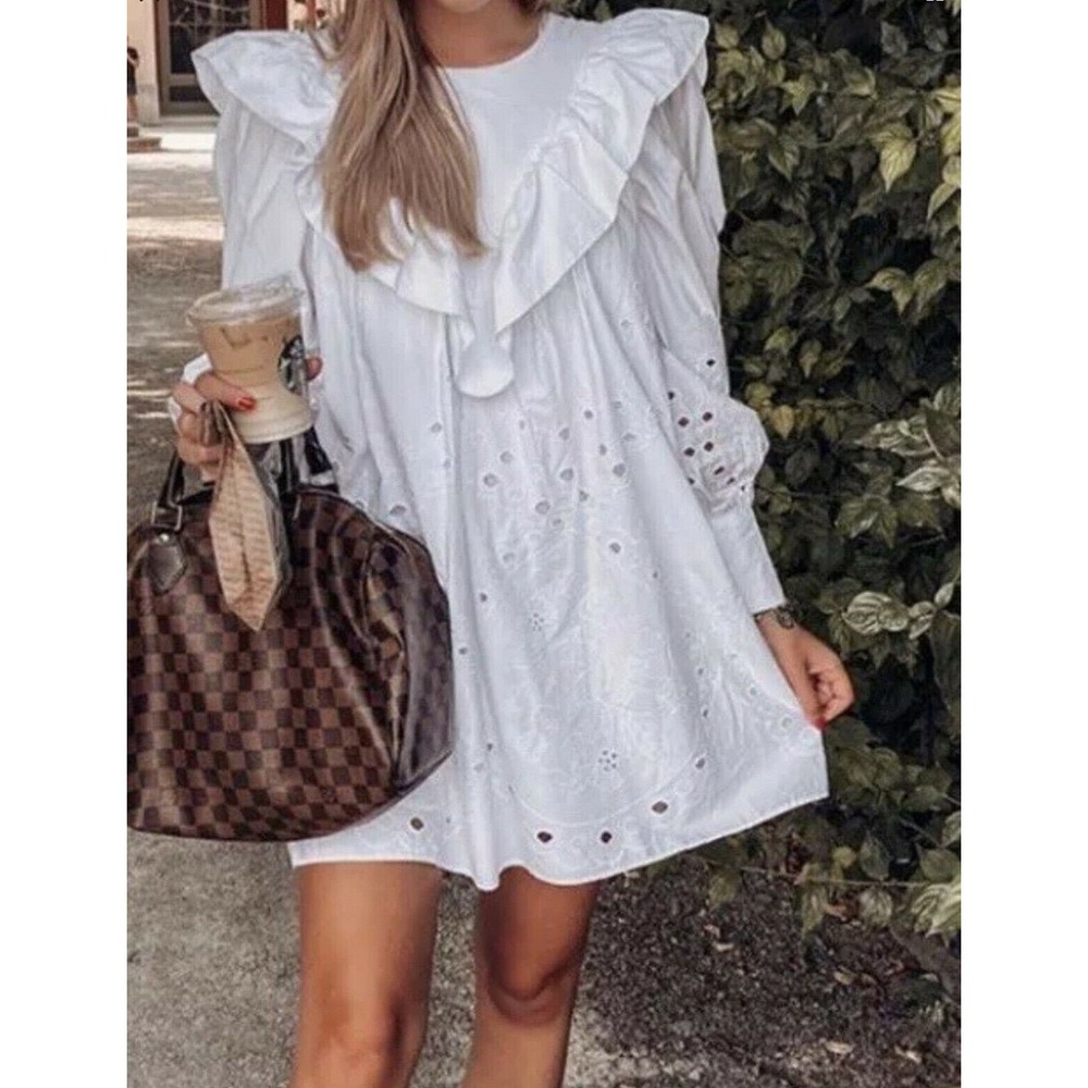 Zara Ruffled Openwork Embroidery Dress